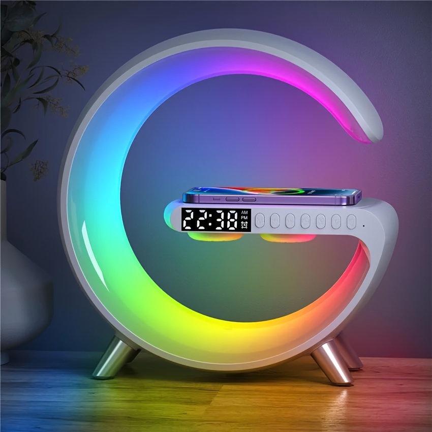 15w wireless charger pad stand app control led rgb alarm clock desk lamp speaker fast charging station for iphone samsung xiaomi details 12