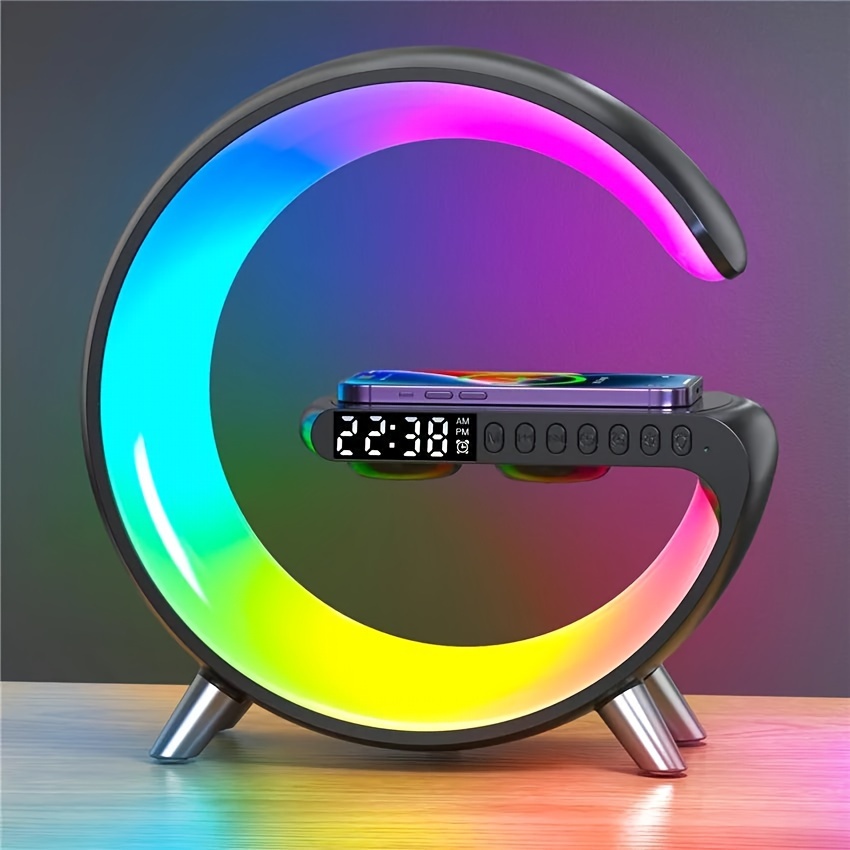 15w wireless charger pad stand app control led rgb alarm clock desk lamp speaker fast charging station for iphone samsung xiaomi details 13