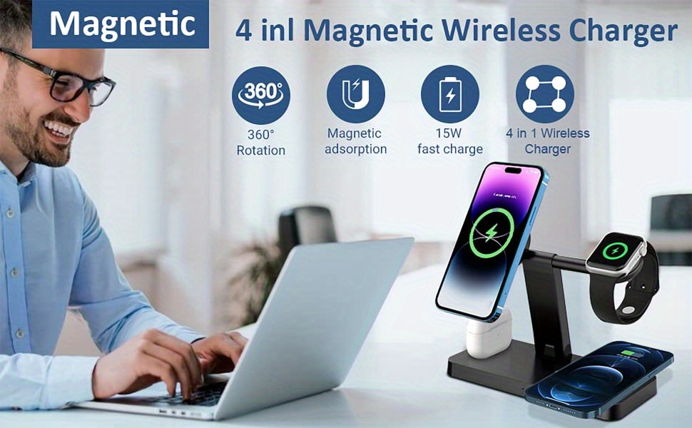 upgrade your wireless charging experience with this 4 in 1 portable foldable magnetic suction charger details 0
