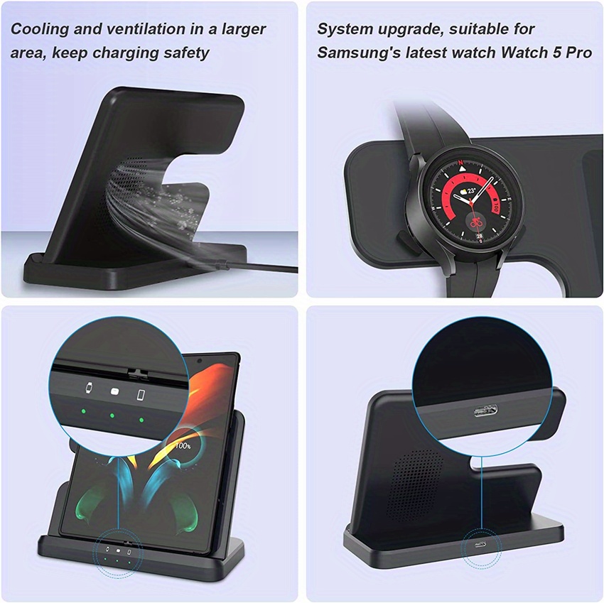3 in 1 wireless charger stand for samsung s22 s21 s20 s10 ultra note galaxy watch 5 4 active buds 15w fast charging dock station details 0