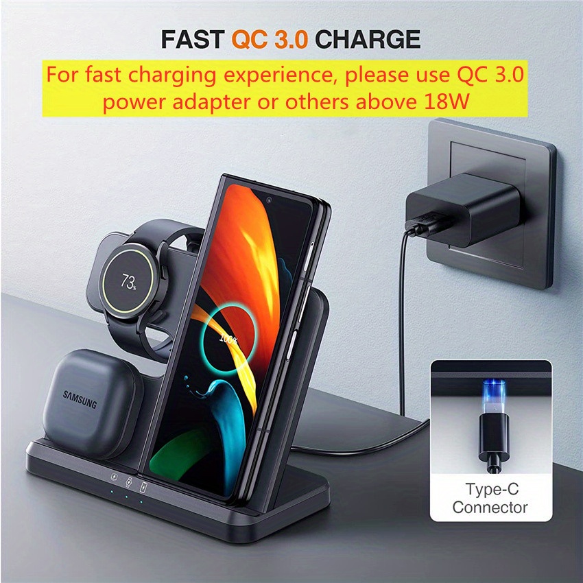3 in 1 wireless charger stand for samsung s22 s21 s20 s10 ultra note galaxy watch 5 4 active buds 15w fast charging dock station details 1