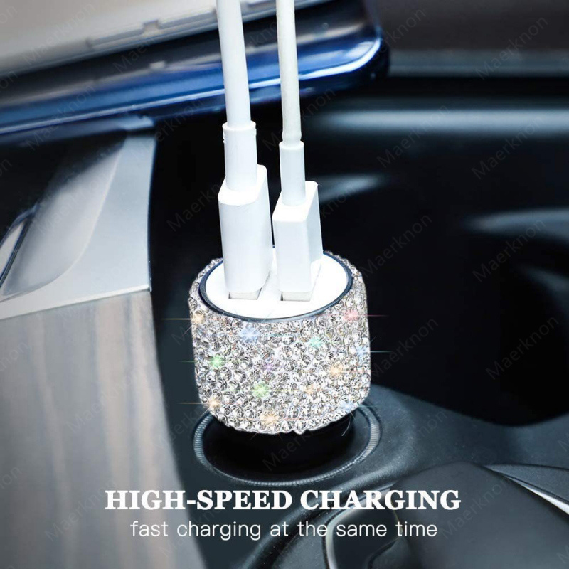iphone xiaomi samsung-dual usb car charger bling usb fast charging phone adapter in car for iphone xiaomi samsung 5v 2 1a dual port car charger details 0