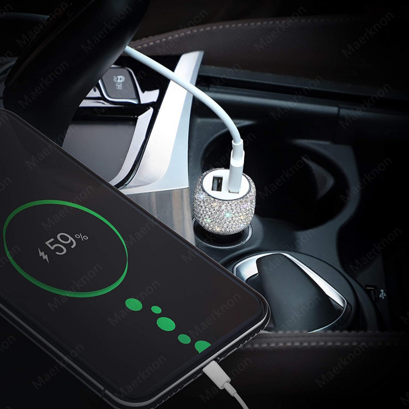 iphone xiaomi samsung-dual usb car charger bling usb fast charging phone adapter in car for iphone xiaomi samsung 5v 2 1a dual port car charger details 1
