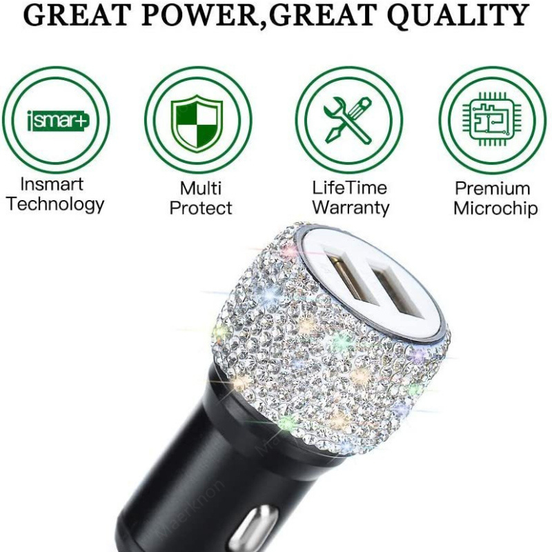 iphone xiaomi samsung-dual usb car charger bling usb fast charging phone adapter in car for iphone xiaomi samsung 5v 2 1a dual port car charger details 3