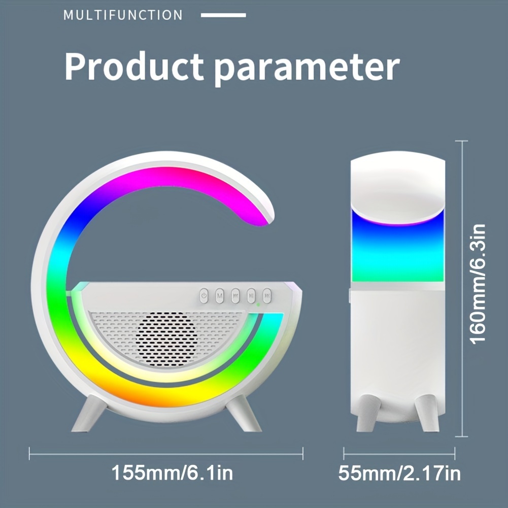 2023 new wireless speakers with wireless fast charging rhythm rgb light bar smart light sunrise alarm clock wake up light for bedrooms dimmable table lamp details 2