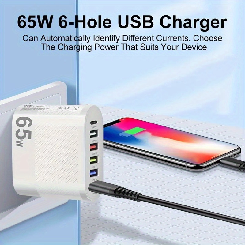65w fast charging for all phones quick charge with multi port pd 5usb adapter details 2