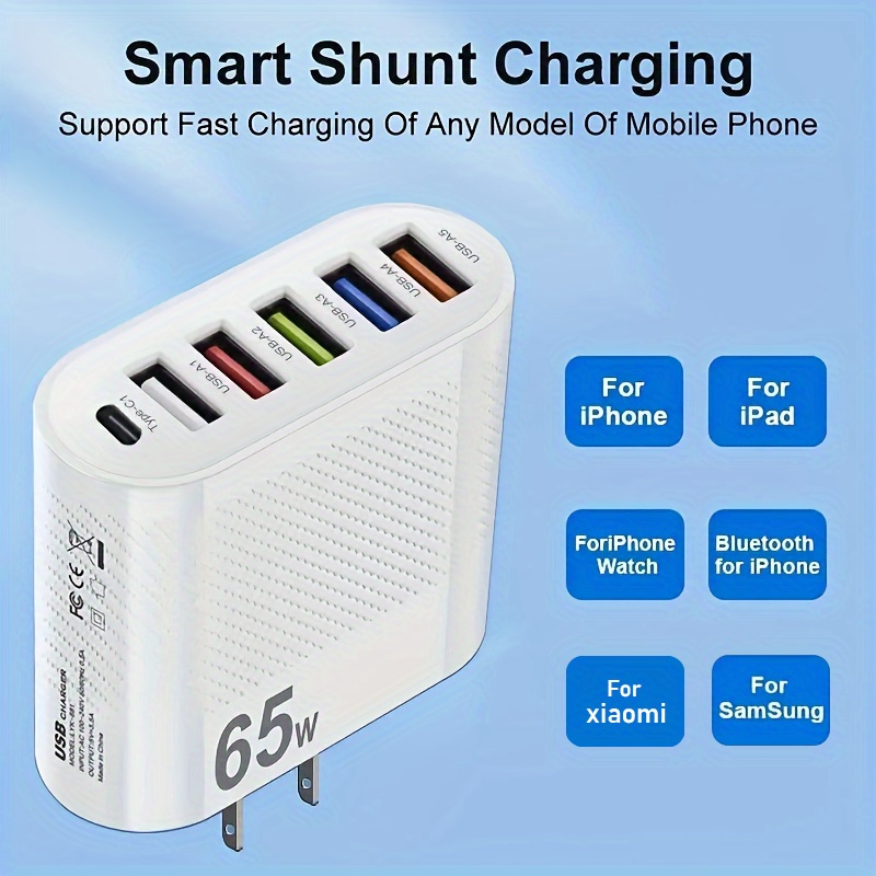 65w fast charging for all phones quick charge with multi port pd 5usb adapter details 4