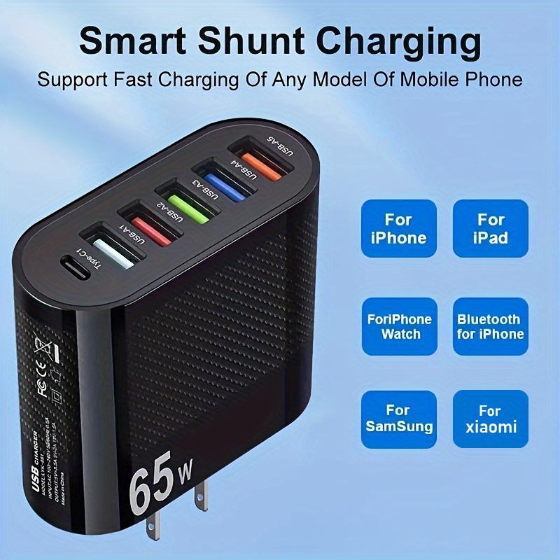 65w fast charging for all phones quick charge with multi port pd 5usb adapter details 5