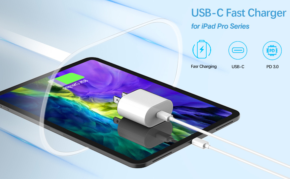 charger 20w usb c fast charger for ipad pro 12 9 pro 11 inch 2021 2020 2018 air 5th 4th 10 9 inch 2022 2020 mini 6 generation 2021 pd wall charger block with 6 6ft usb c to c charging cable details 1