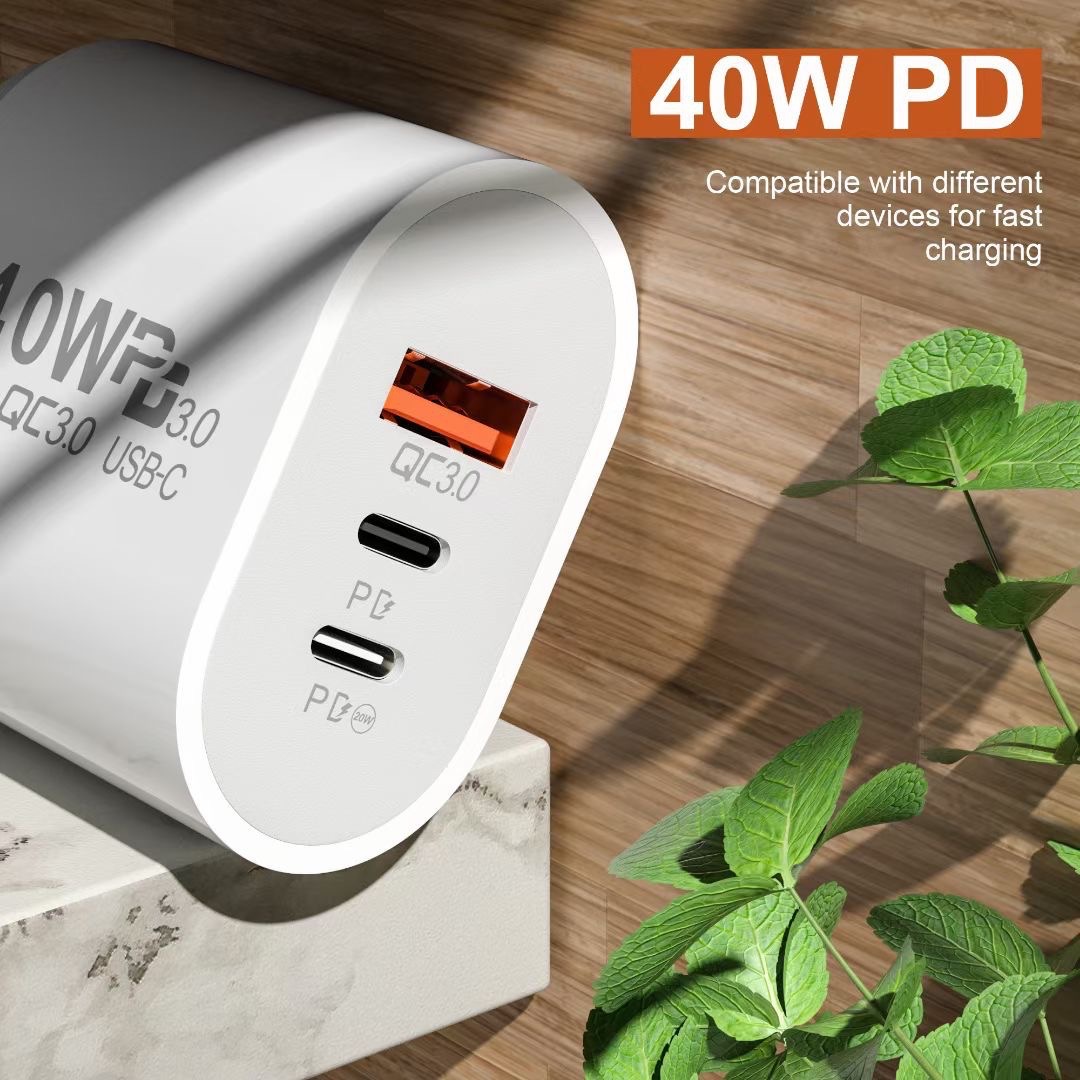 universal charger with 3 ports 2pd 1 usb ports 40w fast charging 3 0 fast usb wall charger portable mobile charger qc 3 0 travel adapter for samsung iphone android mainstream models details 1