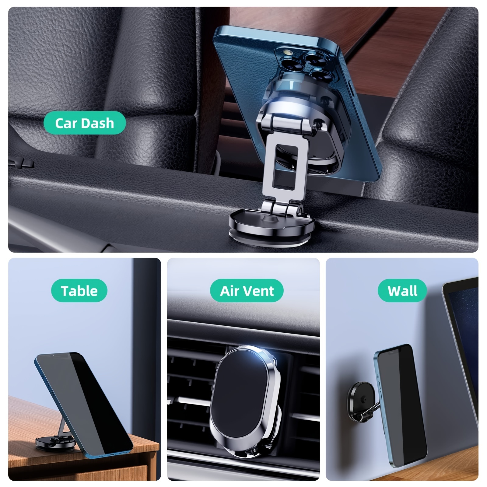 magnetic car phone holder mount alloy folding magnetic car phone holder for car dashboard 360 adjustable car phone mount for all smartphones with 2 iron sheets and 2 mobile phone protective films details 2