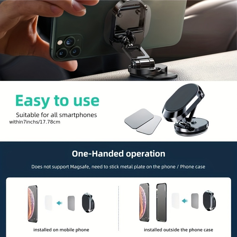 magnetic car phone holder mount alloy folding magnetic car phone holder for car dashboard 360 adjustable car phone mount for all smartphones with 2 iron sheets and 2 mobile phone protective films details 7