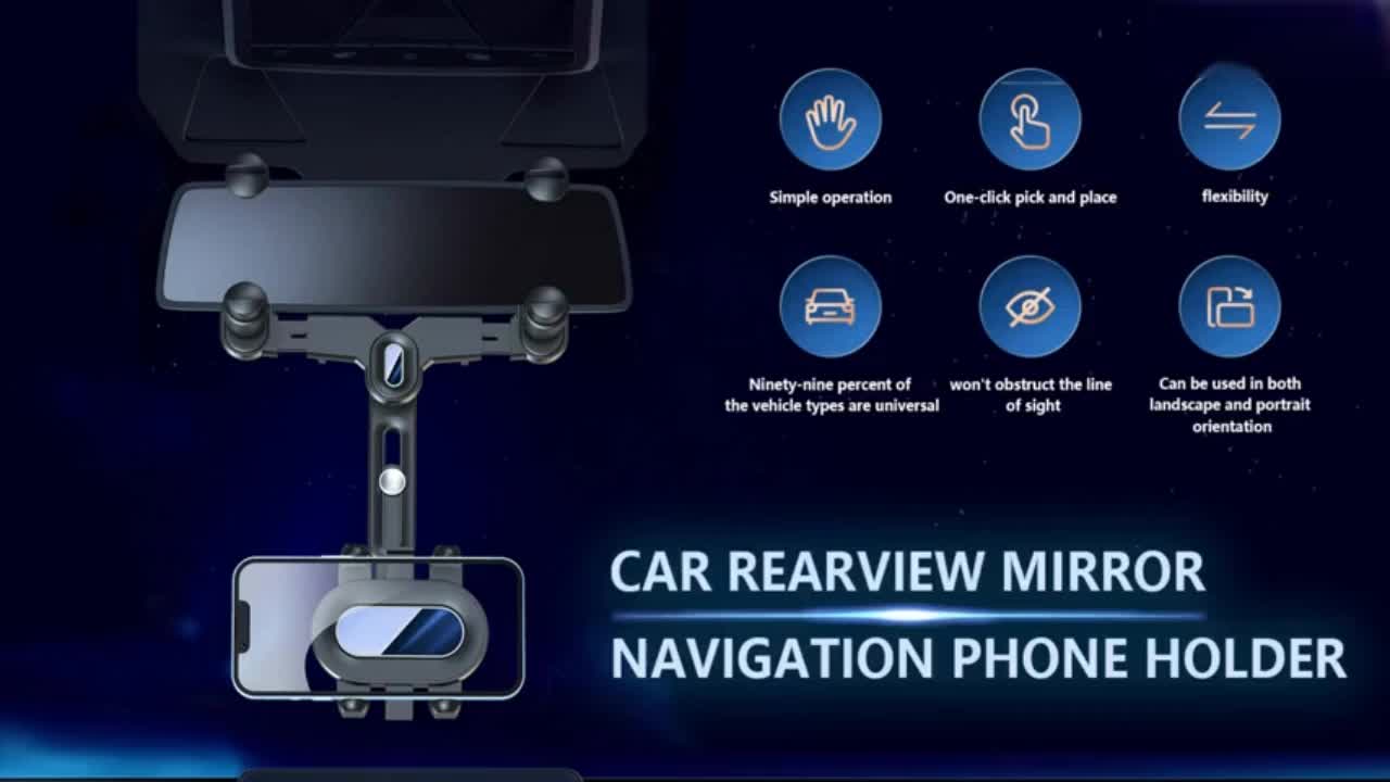 360 car rearview mirror mobile phone gps holder for car rotation adjustable telescopic phone holder details 0