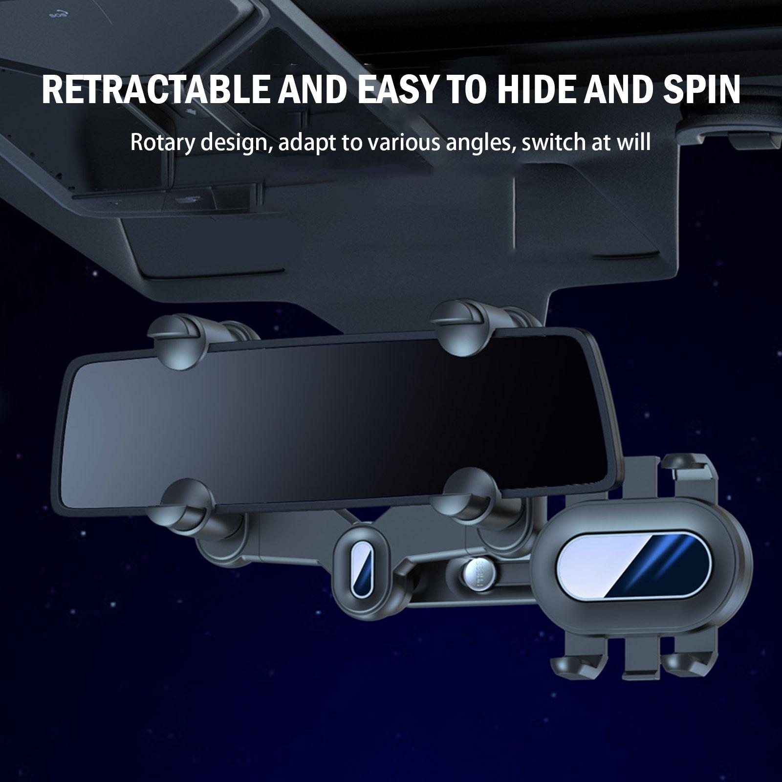 360 car rearview mirror mobile phone gps holder for car rotation adjustable telescopic phone holder details 3