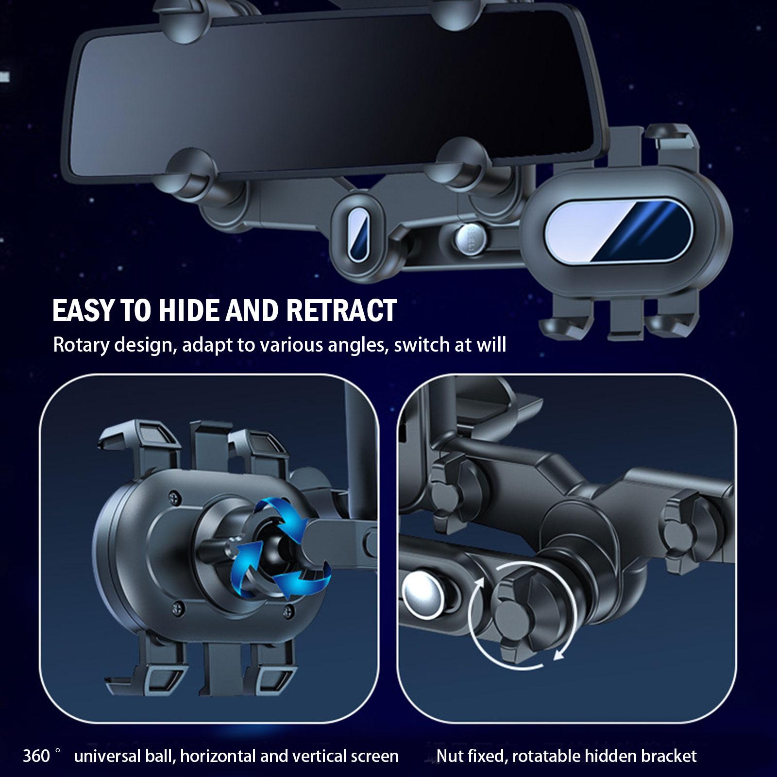 360 car rearview mirror mobile phone gps holder for car rotation adjustable telescopic phone holder details 5