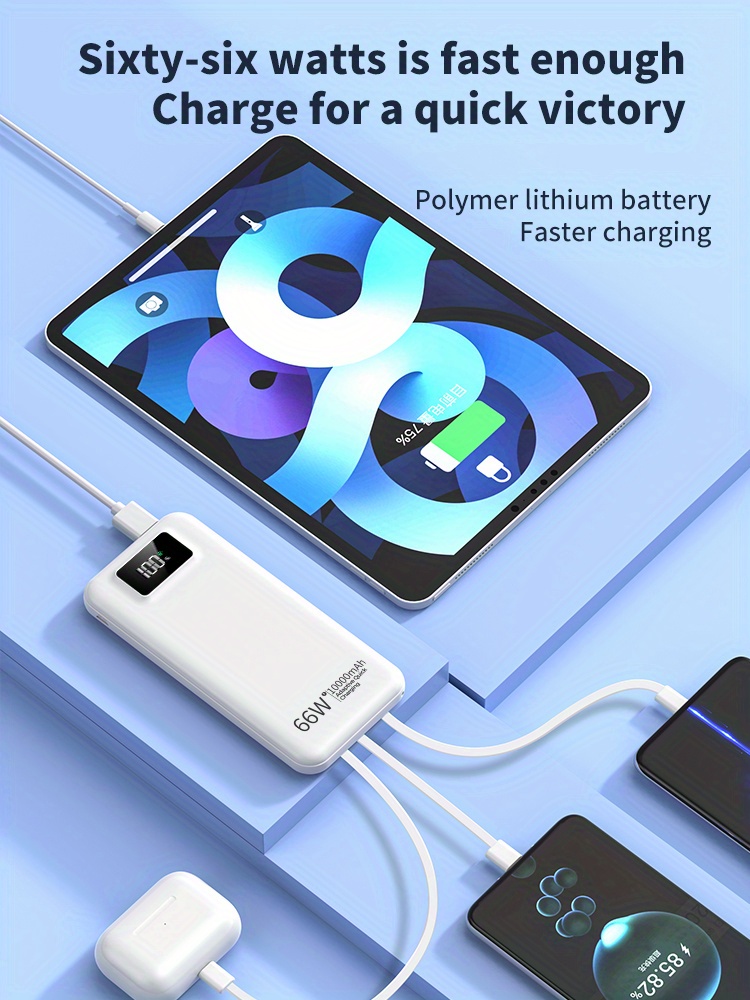 usb power bank-10000mah 66w super fast charging power bank portable usb power bank compatible with android apple devices led digital power display 4 charging cables details 4