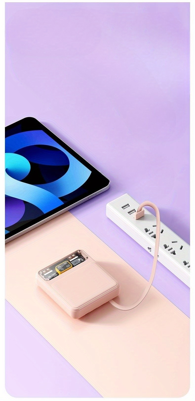 10000 mah power bank comes with 4 wires fast charging transparent mobile power supply for iphone samsung xiaomi oppo intelligent devices details 2