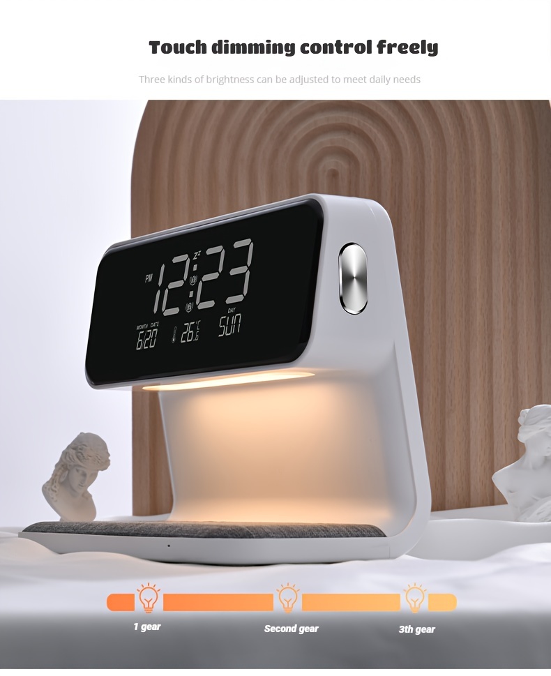 wireless charging lcd alarm clock wireless phone charger creative 3 in 1 bedside lamp night light atmosphere light details 0