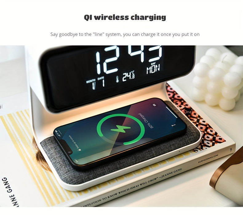 wireless charging lcd alarm clock wireless phone charger creative 3 in 1 bedside lamp night light atmosphere light details 1