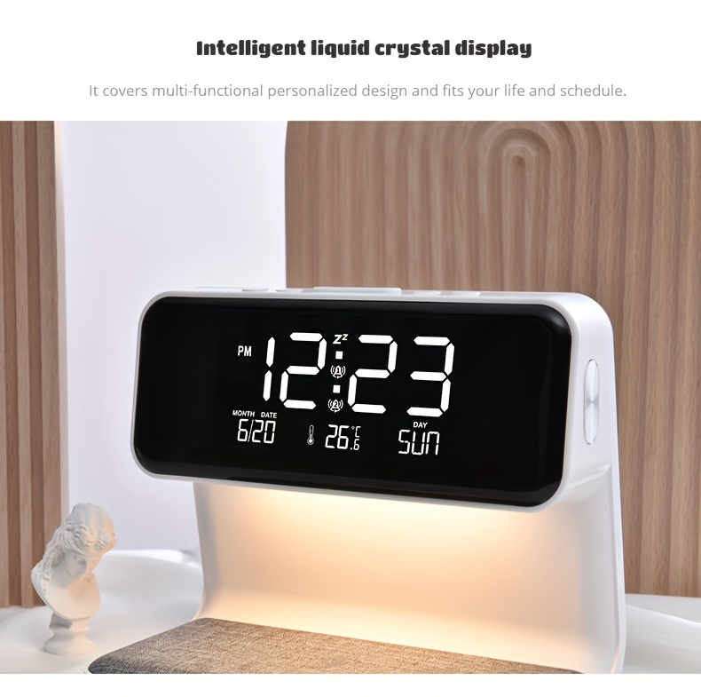 wireless charging lcd alarm clock wireless phone charger creative 3 in 1 bedside lamp night light atmosphere light details 2