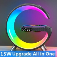 15W Wireless Charger Pad Stand APP Control LED RGB Alarm Clock Desk Lamp Speaker Fast Charging Station For IPhone/Samsung/Xiaomi
