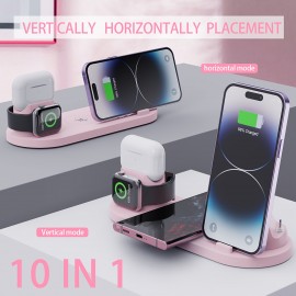 15W 10 In 1  Wireless Charger Stand For IPhone 13 12 11 XS XR Fast Charging Dock Station For Airpods Pro, IWatch 7