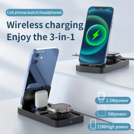 3 In 1 Wireless Charger Foldable For IPhone 14 13 12 11 X Pro Max For Apple Watch 8 7 6 5 For Airpods Fast Charging Dock Station Portable 3 In 1 Foldable Wireless Charger Stand Dock.