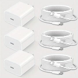 3 Sets PD 25W Fast Charging Head + 39.37inch For iPhone Data Cable For IPhone/iPad