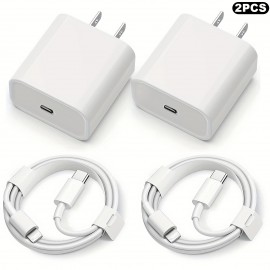2pcs For IPhone 14 13 12 11 Fast Charger, 20W Rapid USB C Charger With USB C To For Apple Charging Cable PD Adapter