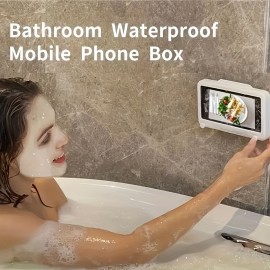 1pc Rotating Waterproof Mobile Phone Box, Punch-free Wall Mounted Touch Screen Bracket, Bathroom Shower Phone Holder, Plastic Mobile Phone Storage Box, Bathroom Accessories