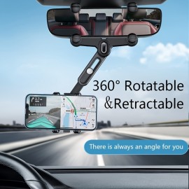 360Â° Car Rearview Mirror Mobile Phone & GPS Holder For Car, Rotation & Adjustable Telescopic Phone Holder