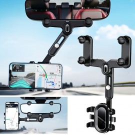 360Â° Car Rearview Mirror Mobile Phone & GPS Holder For Car, Rotation & Adjustable Telescopic Phone Holder