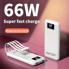 10000mAh 66W Super-Fast Charging Power Bank, Portable USB Power Bank - Compatible With Android & Apple Devices, LED Digital Power Display & 4 Charging Cables