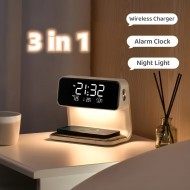 Wireless Charging LCD Alarm Clock Wireless Phone Charger Creative 3 In 1 Bedside Lamp Night Light Atmosphere Light