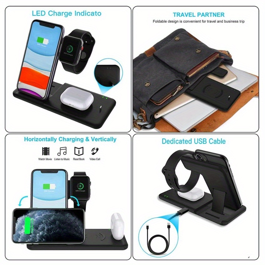 15w 4 in 1 wireless charger stand pad for iphone 14 13 12 apple watch 15w foldable fast charging dock station for airpods pro iwatch details 5