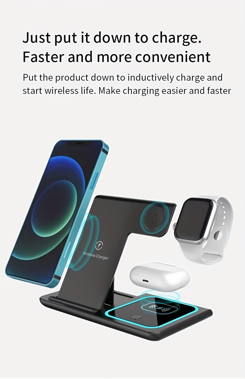night atmosphere light-3 in 1 foldable wireless fast charging station for mobile phones watch wireless earphones and other devices wireless charging configuration night atmosphere light 15w wireless fast charging details 1