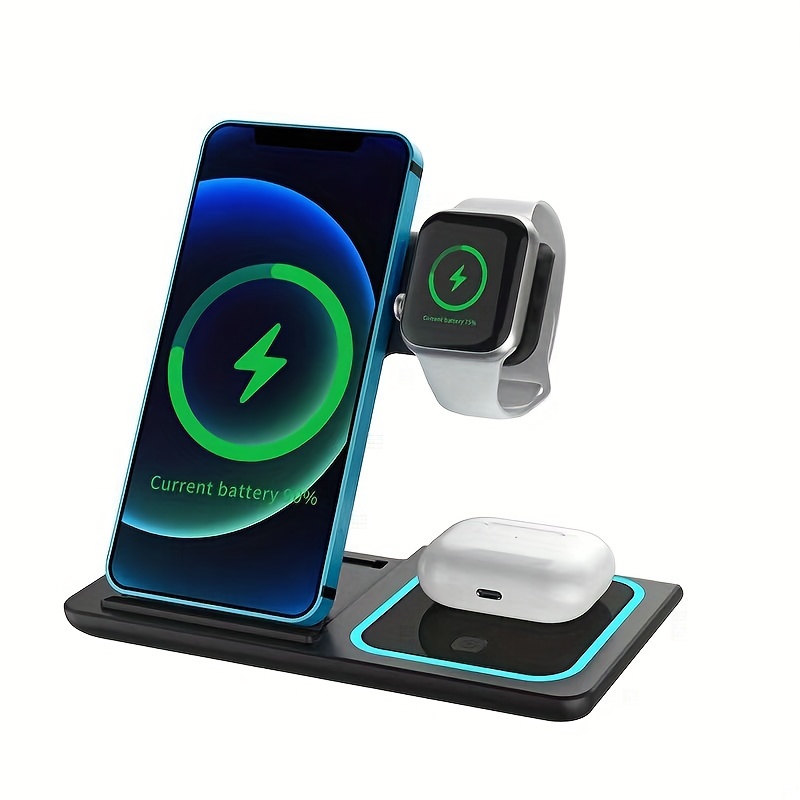 night atmosphere light-3 in 1 foldable wireless fast charging station for mobile phones watch wireless earphones and other devices wireless charging configuration night atmosphere light 15w wireless fast charging details 6