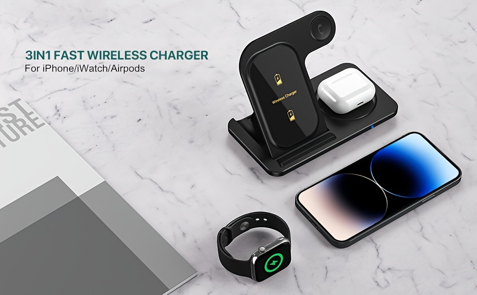 wireless charging station for iphone multiple devices foldable 3 in 1 fast charger station stand dock for iwatch series 8 7 6 se 5 4 3 2 airpods pro 3 2 iphone 14pro 14 13 pro max 13 12 11 pro x max xs xr 8 details 0