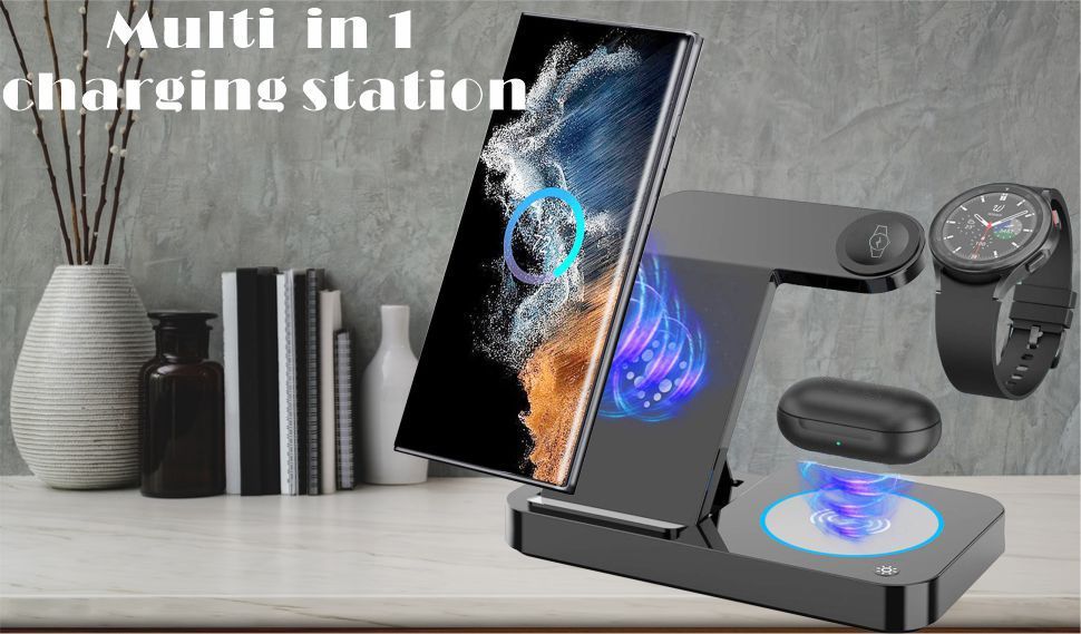 wireless charging station for samsung and android multiple devices 4 in 1 foldable fast wireless charger dock stand for phone galaxy z flip 4 3 z fold s23 s22 s20 ultra galaxy watch 5 4 3 galaxy buds details 0