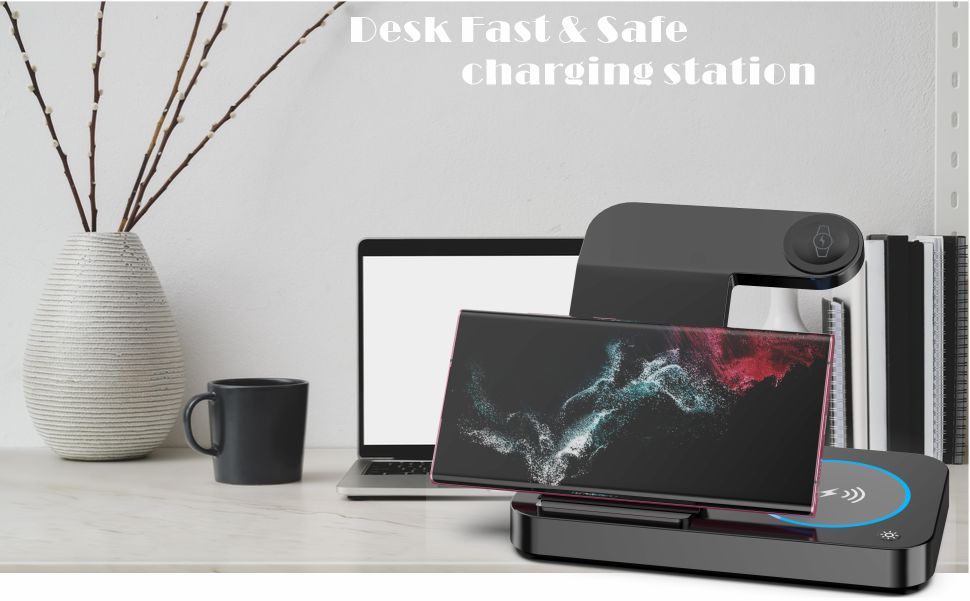 wireless charging station for samsung and android multiple devices 4 in 1 foldable fast wireless charger dock stand for phone galaxy z flip 4 3 z fold s23 s22 s20 ultra galaxy watch 5 4 3 galaxy buds details 2