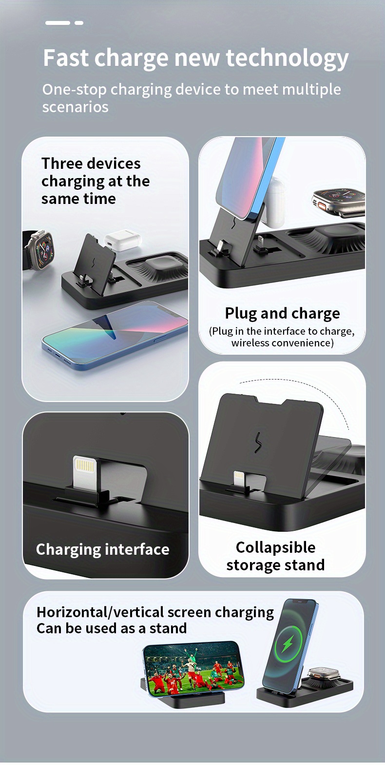 3 in 1 wireless charger foldable for iphone 14 13 12 11 x pro max for apple watch 8 7 6 5 for airpods fast charging dock station portable 3 in 1 foldable wireless charger stand dock details 1