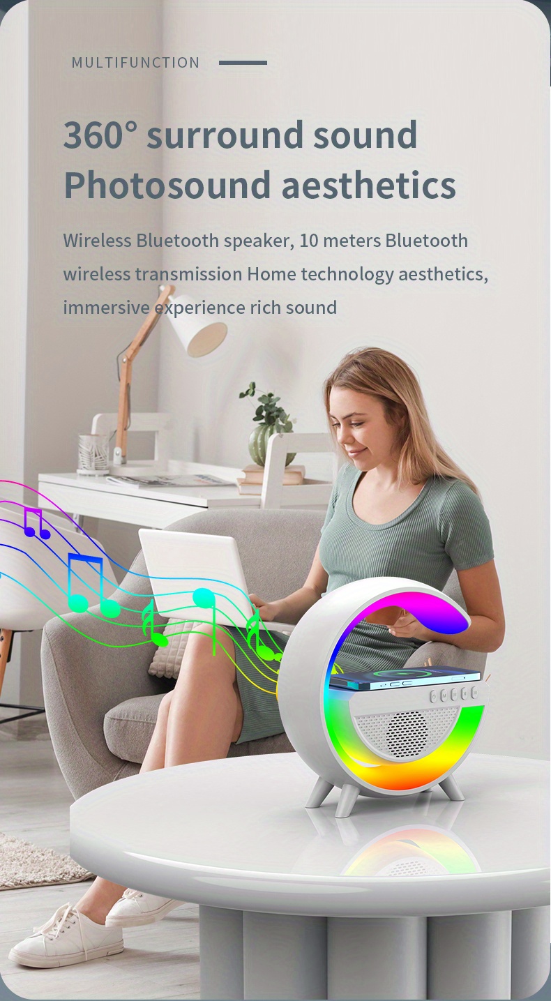 brighten up your home office with this cool tech gadget combo wireless speaker led night light wireless charger table atmosphere details 3