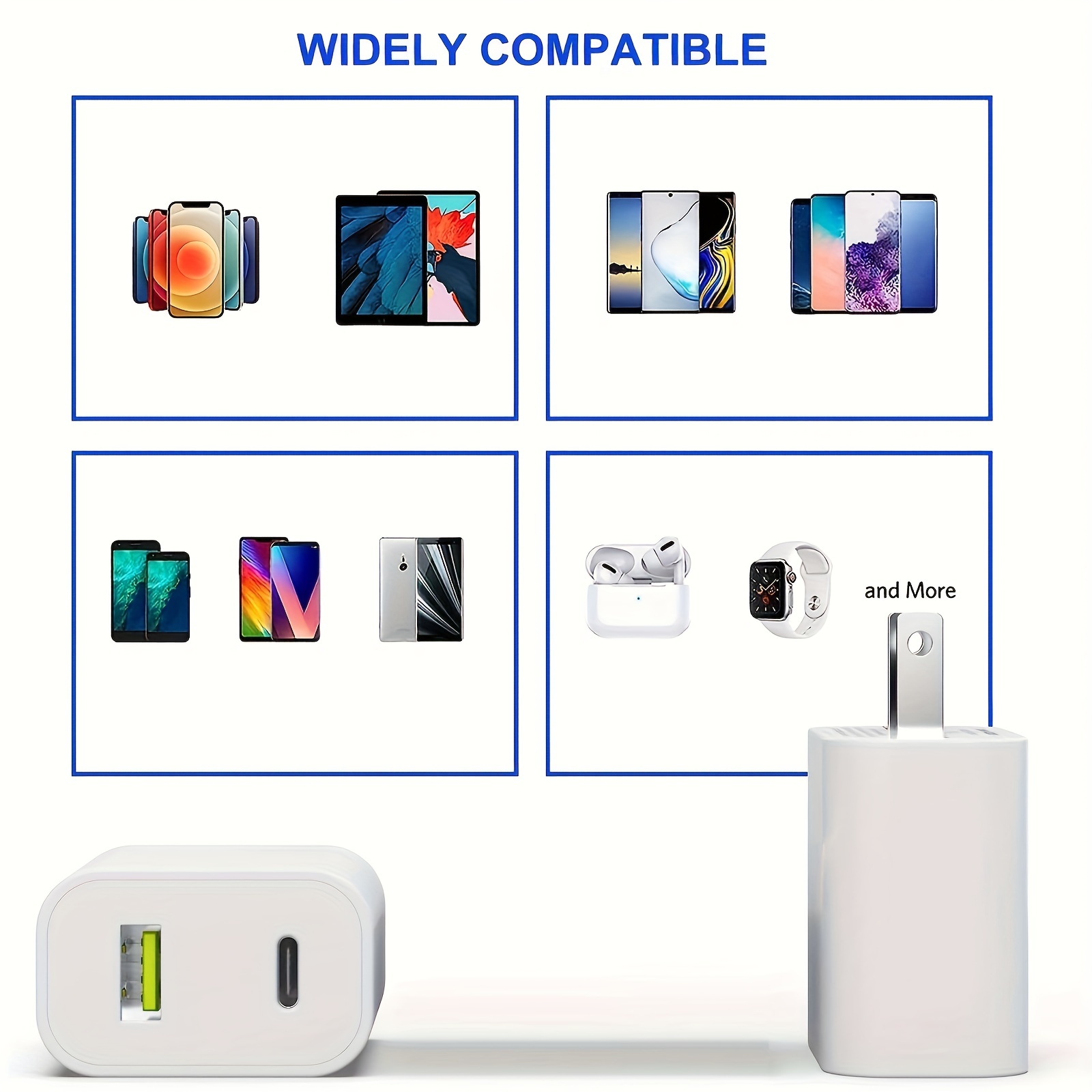 2pcs white fast charger for iphone 20w power adapter wall usb type c port fast plug fast charging with data cable suitable for iphone tablet mobile phone and other pd20w fast charging head details 1