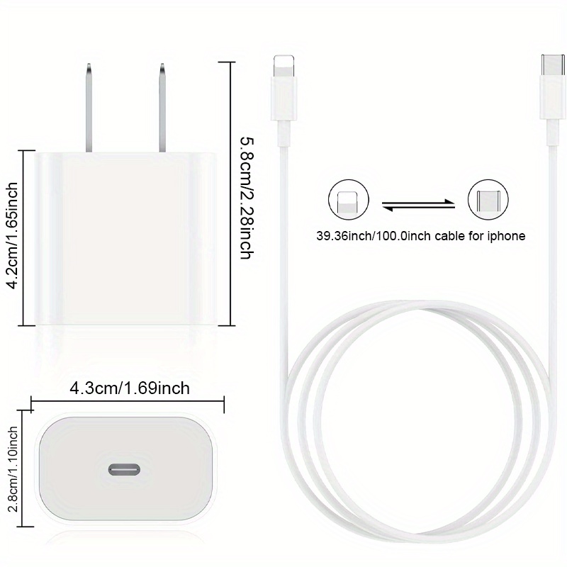 20w pd usb c wall charger block power adapter get 2 set 3 2ft type c cable for fast charging your iphone details 1